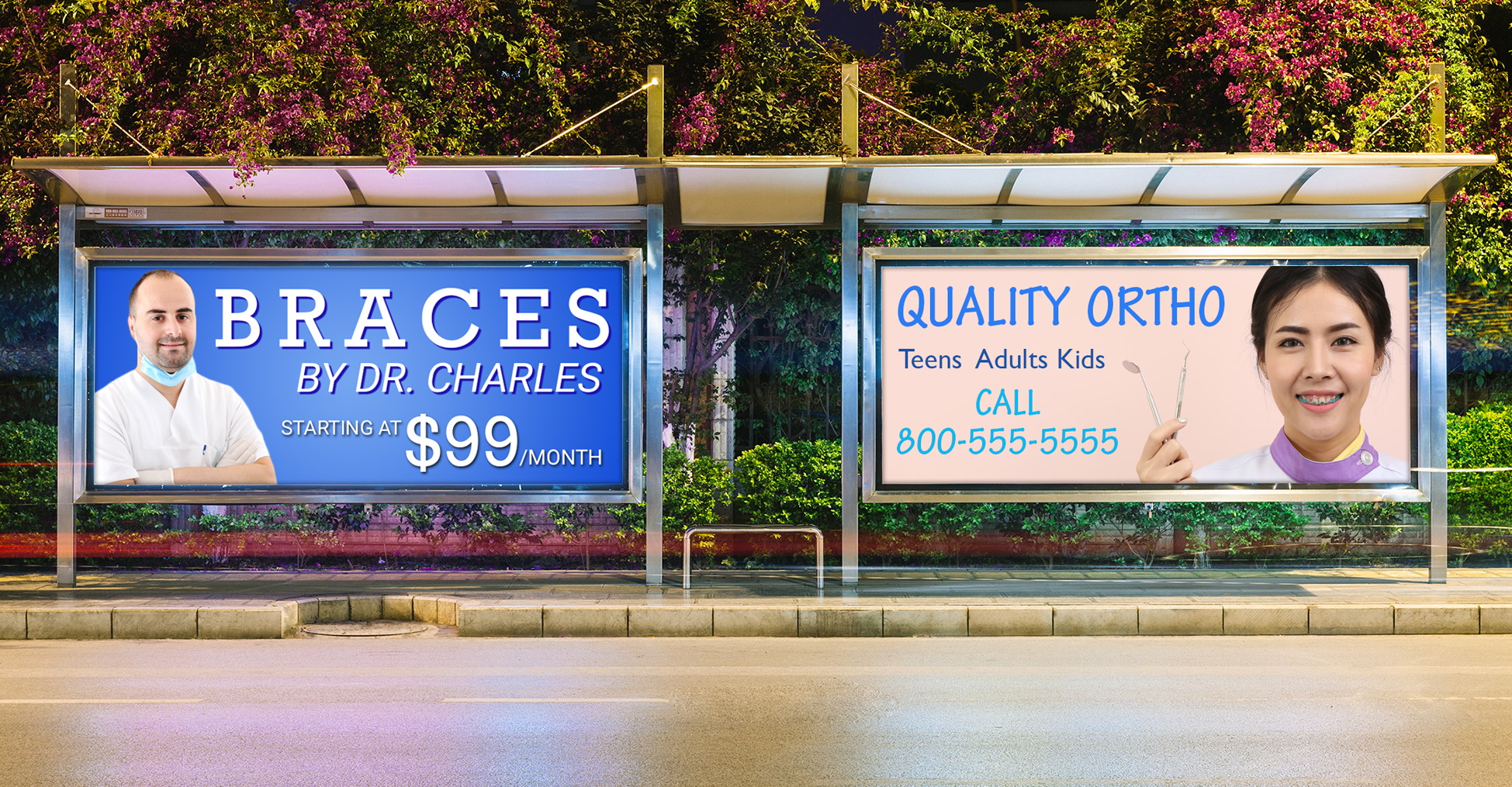 orthodontic billboard advertisement for braces and quality ortho